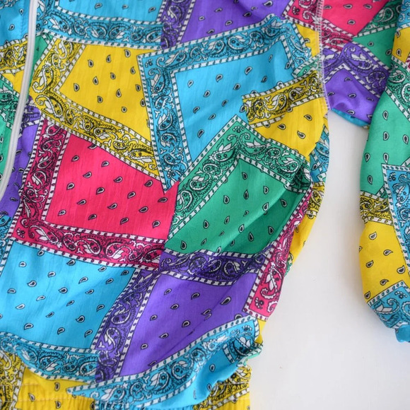 Vintage CA Sport Nylon Rainbow Blocked Zip Up Lightweight Patchwork Jacket S - Picture 6 of 10